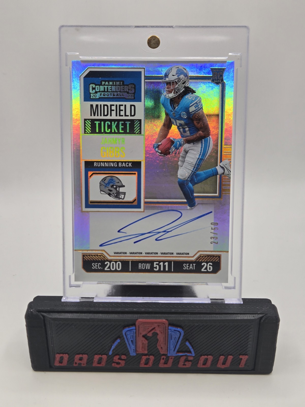 JAHMYR GIBBS 2023 CONTENDERS MIDFIELD TICKET ROOKIE VARIATION AUTO #/50 Ex