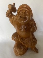 Vintage Chinese Oriental Carved Wood Laughing Buddha Statue Figurine Sculpture