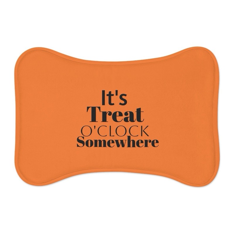 Pet Feeding Mat – “It’s Treat O’Clock Somewhere” – Bone-Shaped 19"x14"