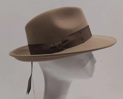 SOMBRERO BEIGE CAMELLO TORTORA FIELTRO LANA FEDORA TIPO BORSALINO HECHO EN ITALIA - Imagen 1 de 4