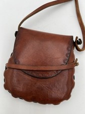Vintage Childs Brown Leather Shoulder Bag Purse Tooled Boho Western