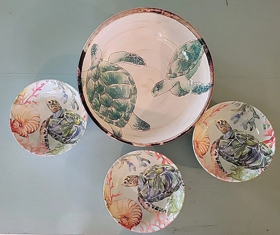 Cuenco para servir melamina 12" con 3 cuencos a juego tortugas marinas tropical Tommy Bahama Foto 2 de 4