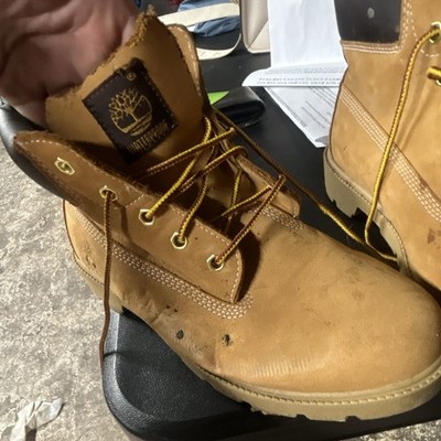 Timberland Men's Tan Leather Waterproof Workwear Boots Wide 4.5 Round Toe