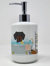 Black Tan Dachshund in Bathtub Ceramic Soap Dispenser Hand Soap Dispenser Pump