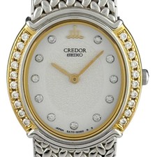 Seiko Credor 5A70-3000 Watch Ss Yg Diamond Quartz White Women Used
