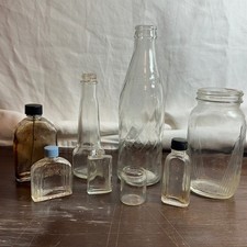 Vintage Glass Bottle Lot Pepsi Soda Apothecary Jars Mini Vials Clear GOOD 8pc