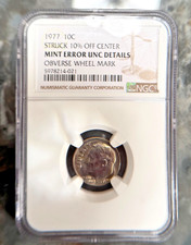1977 NGC 10C Struck 10% Off Center Mint Error UNC Details Obverse Wheel Mark