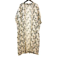 Bel Kazan Floral Dandelion Open Duster Cardigan Cream Sweater - One Size OS