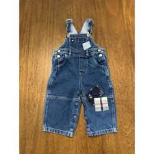 Y2K Tommy Hilfiger Baby Denim Overalls 6-12M Patchwork Flag Logo