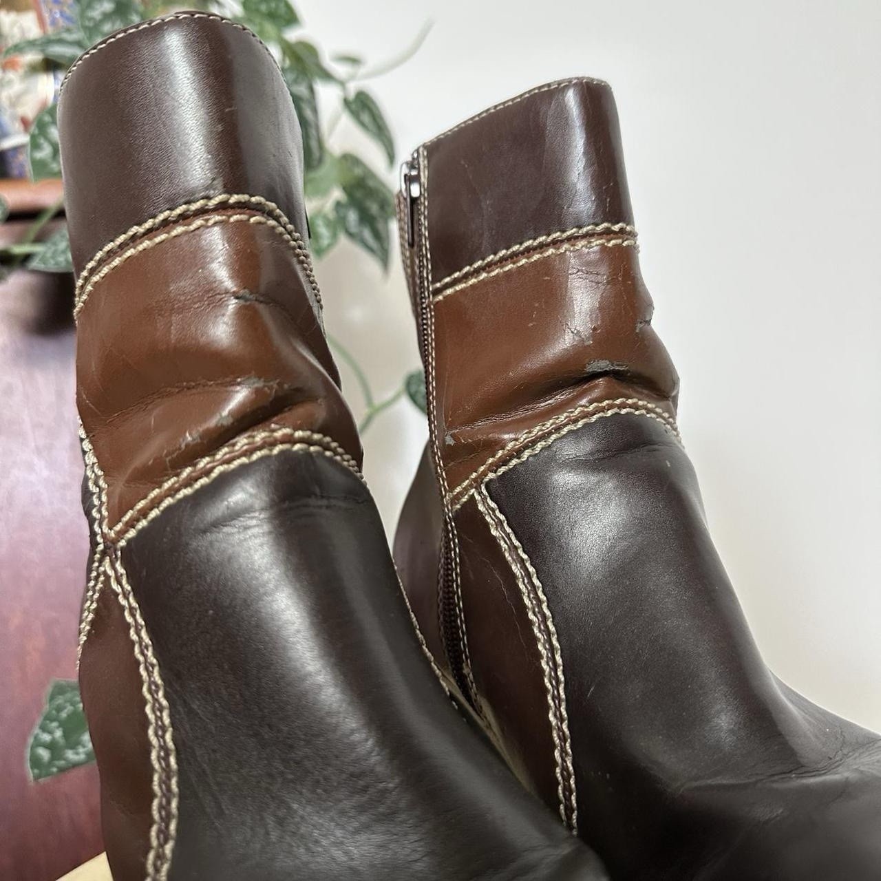 Vintage brown patchwork platform square toe faux … - image 3