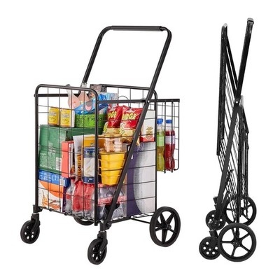 VEVOR Shopping Cart Folding Jumbo Double Basket Black 23x21x41 In 110LBS