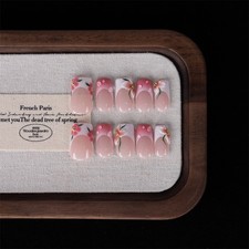 Sweet Handmade Pink Ombre Press On Nails Short Square with Hand-Painted Design