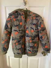 Kids Youth Puffer Coat Jacket Camouflage Small Medium Green Orange NO TAG Hood