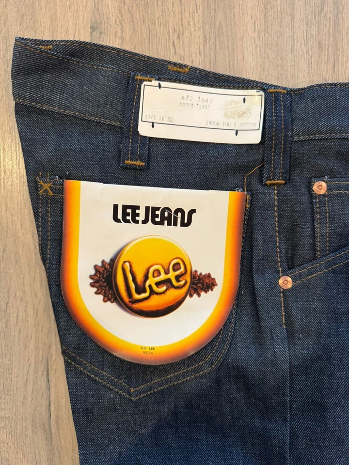 Vintage 1970s Lee Super Flare Denim Jeans 30W32L 100% Cotton Made in Belgium - Image 3 of 4