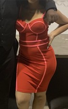 Fashion Nova Satin Bodycon Dress Red Pink Contrast Trim Sleeveless Sweetheart M