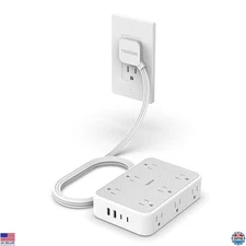 TESSAN 12-Outlet Surge Protector Power Strip with 4 USB Ports & 5FT Flat Cord