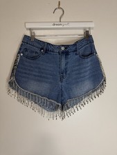 Forever 21 premium Blue Denim Shorts with rhinestone Fringe in size 28