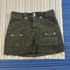 American Eagle Outfitters Skirt Womens 6 Green Corduroy Cargo Mini Raw Hem