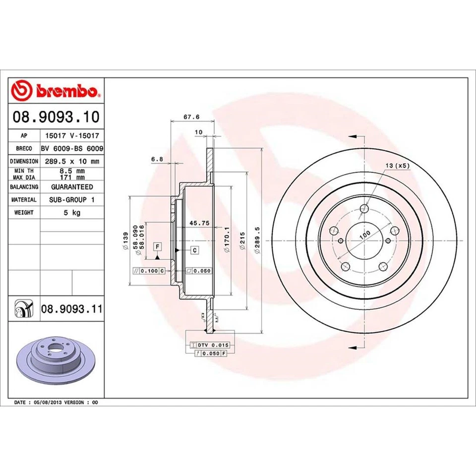 Fits 2000-2001 Subaru Legacy Front + Rear Coated Brake Rotors - Brembo OE - Image 4 of 4