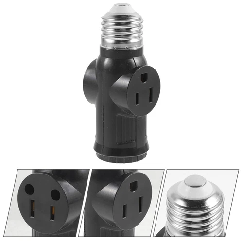 3 Prong Light Bulb Outlet Socket Adapter E26 E27 Light Socket to Plug Adapter - Picture 4 of 9