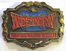 Vintage 1980's Belt Buckle Western Racing Wheels