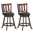 Set 2 Swivel Bar Stools Leather Padded Solid Wood 25" Counter Height Pub Chairs