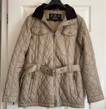 Barbour Taupe Flyweight Grace Belted Jacket With Removable Hood Size 14