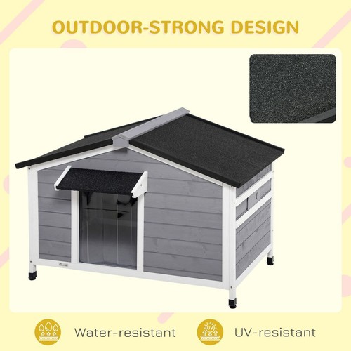 Large Wooden Dog Kennel for Outside 109L x 79W x 72H cm - Grey - Picture 6 of 9