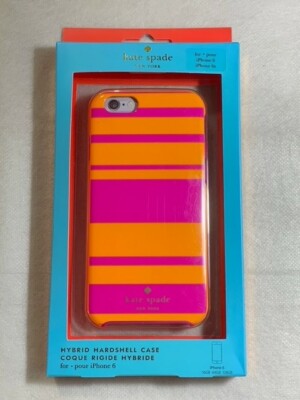 Kate Spade Hardshell Case for Apple iPhone 6/6s-Candy Stripes Pink/Orange!