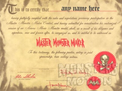 Aurora Master Model Maker Contest Certificate Reproduction 14PMM01