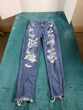 American Eagle Jeans Sz 00 Womens Blue Ladies Pants Mom Straight Stretch Denim