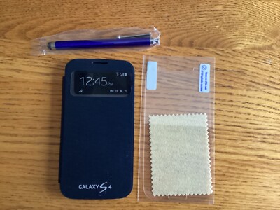 Samsung Galaxy S4 Flip Cover Folio Case, Screen Protector, Stylus - Black
