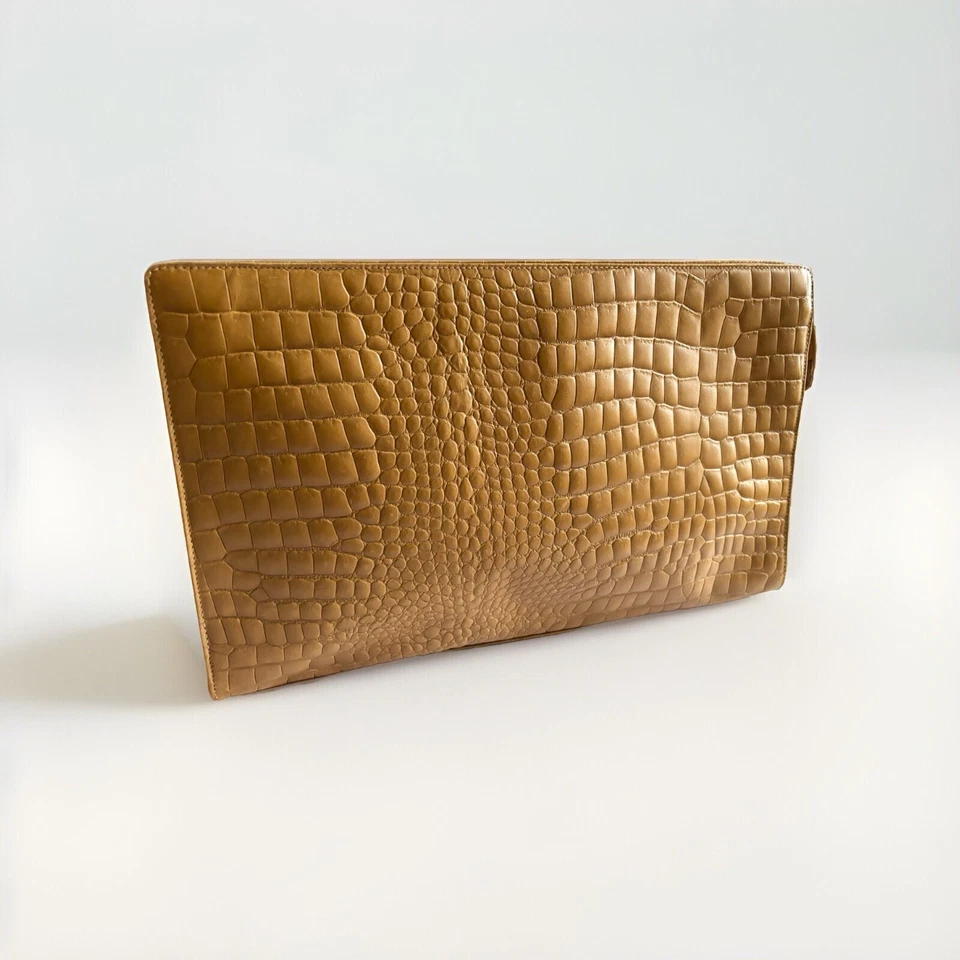 Vintage FENDI  Clutch Crocodile Alligator Embossed Leather Purse Large 15.5” - Image 2 of 4
