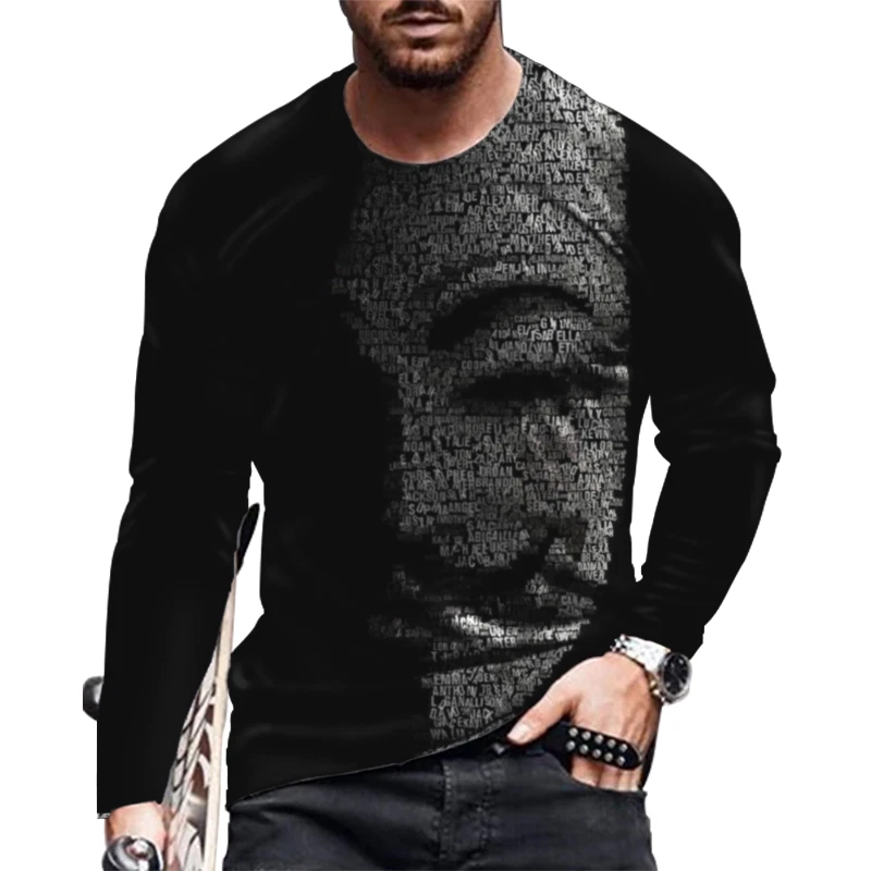 T-Shirt Men Long Sleeve Fashion Graphic Fitness Tee Shirt US Size Activewear Top