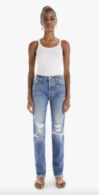 Mother The Trickster Skimp Fray Destroyed Straight Jeans Size 28 in Thrill Seeke
