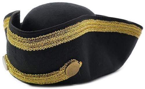 Tricorn Hat Black Gold Nautical Pirate Fancy Dress Costume Admiral Headwear New - Picture 2 of 2