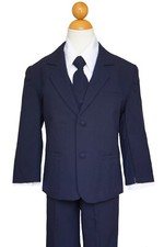 Boys Navy Blue/White Suit Set with Long Tie Size: 3T