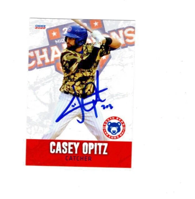 Casey Opitz 2022 South Bend Cubs MWL Champions autograph signed card Arkansas c