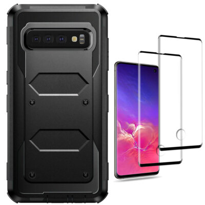 Black Case For Samsung Galaxy S10 5G/S10+/S10e Shockproof Cover Tempered  Glass