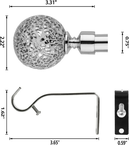 Chrom Gardinenstange 120-300cm ausziehbar Stangenset mit Mosaikabschlüssen 19mm BOOM J - Bild 6 von 6
