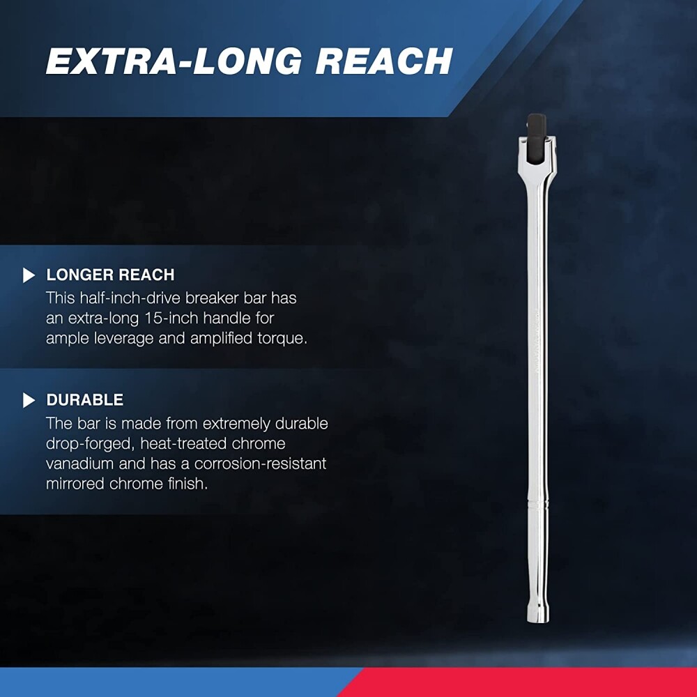 1/2inch Drive Breaker Bar Tool For Socket Wrench Cr-V Steel 15/18/24 Long Handle