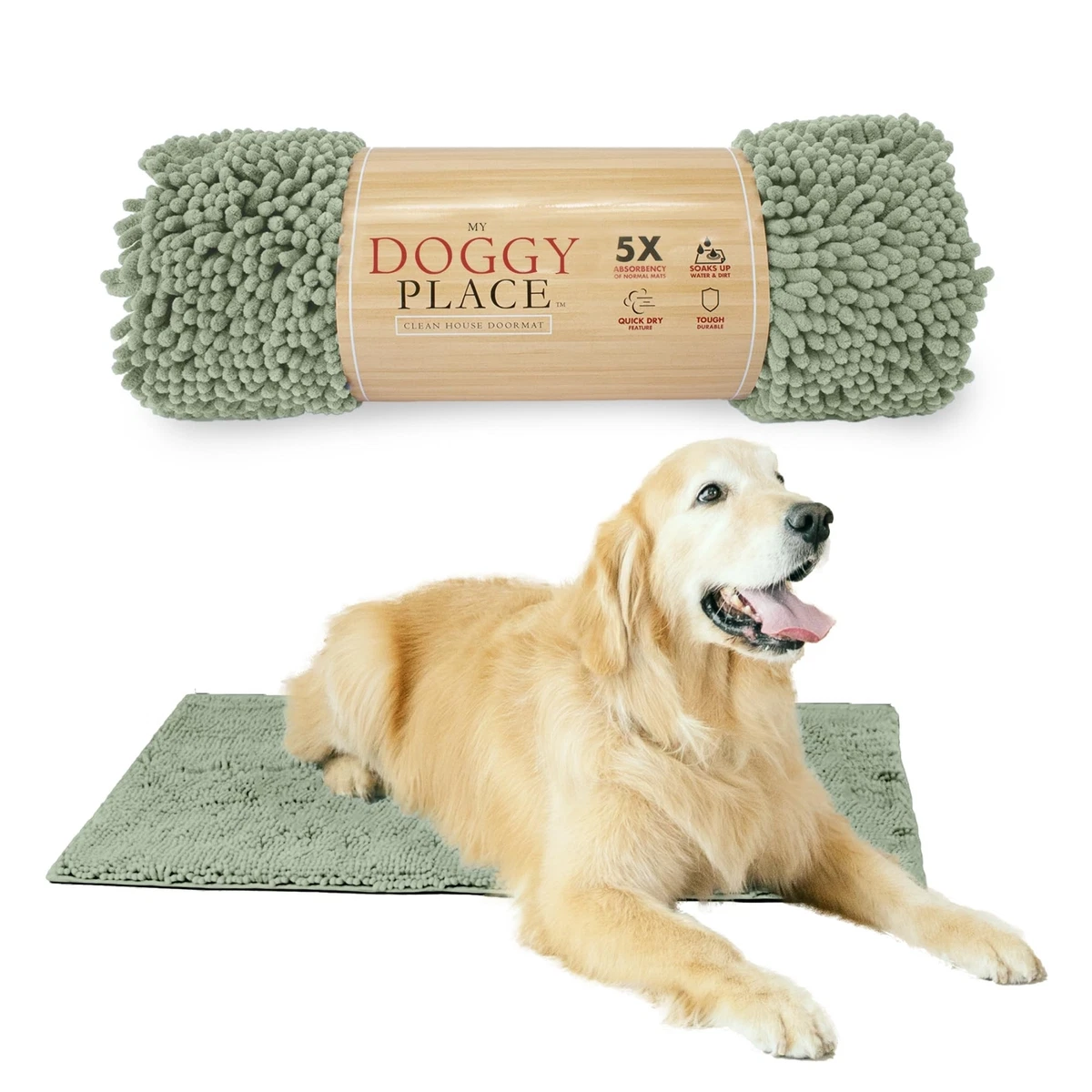 My Doggy Place Microfiber Dog Mat for Muddy Paws, 36 x 26 Sage -  Absorbent