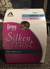 L’eggs Silken Mist Control Top Pantyhose A Nude No Roll Waistband Silky Sheer