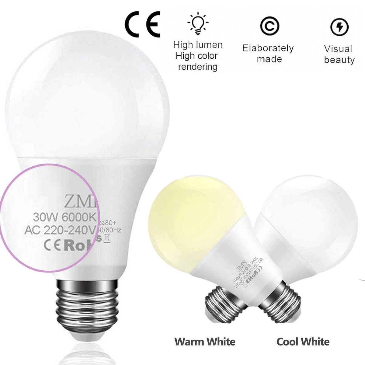 LED Bulb Light E27 3W5W7W10W12W15W18W20W30W Cool White Warm White Ultra Bright