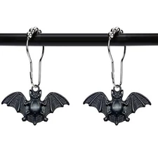 Set of 12 Bats Shower Curtain Hooks Rings Halloween Party Supplies Haunted Ho...