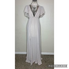 Show Me Your MuMu Faye Flutter Maxi Dress Dusty Blush Crisp Chiffon Size Small
