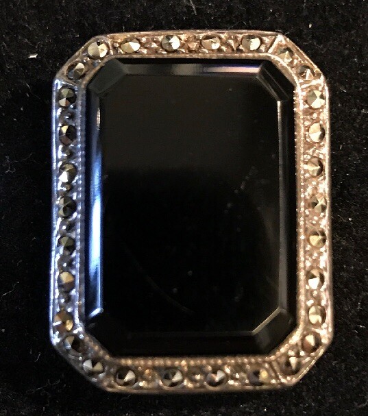 Sterling Silver Ring W/ Large Rectangle Black Sto… - image 1