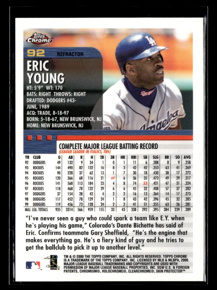 2000 Topps Chrome Refractor #92 Eric Young Dodgers - Image 2 of 2