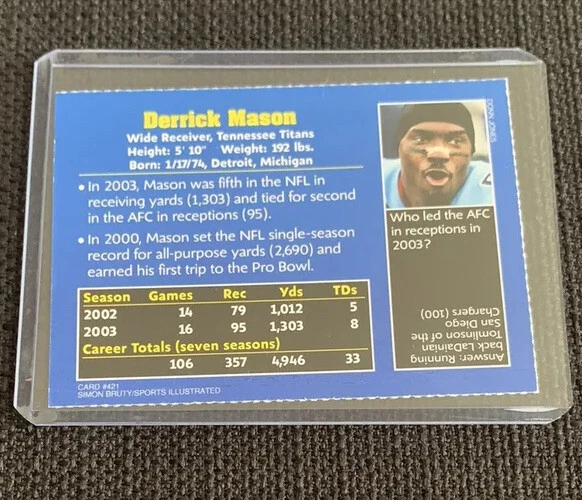 Derrick Mason Rare Tennessee Titans NFL Sports Illustrated for Kids SI - Image 2 of 2
