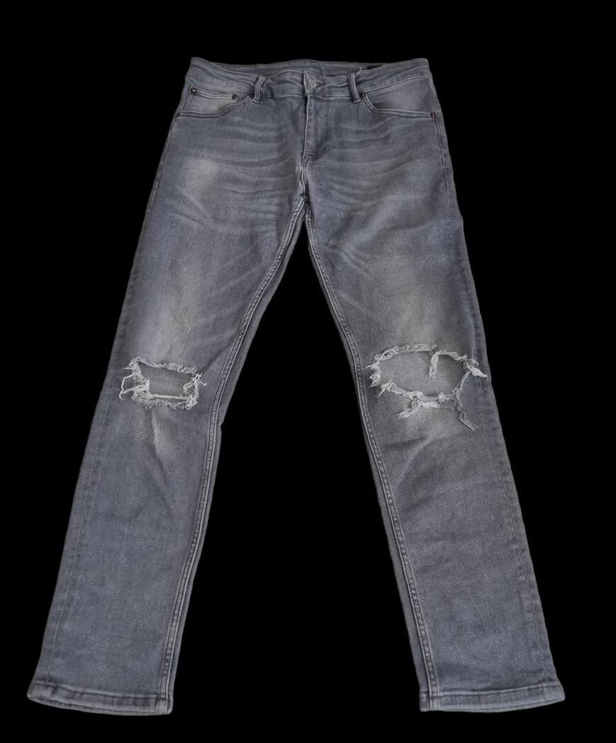 ASOS DESIGN Men's Stretch Skinny Ripped Grey Denim Jeans W32-34 L30